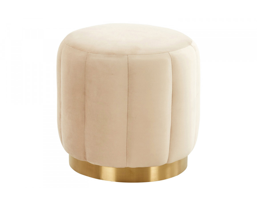 LeisureMod Franklin 19" Round Velvet Ottoman with Gold Base - Beige