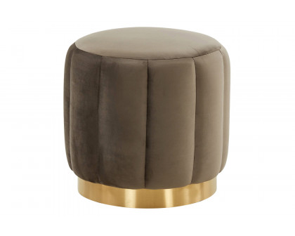 LeisureMod Franklin 19" Round Velvet Ottoman with Gold Base