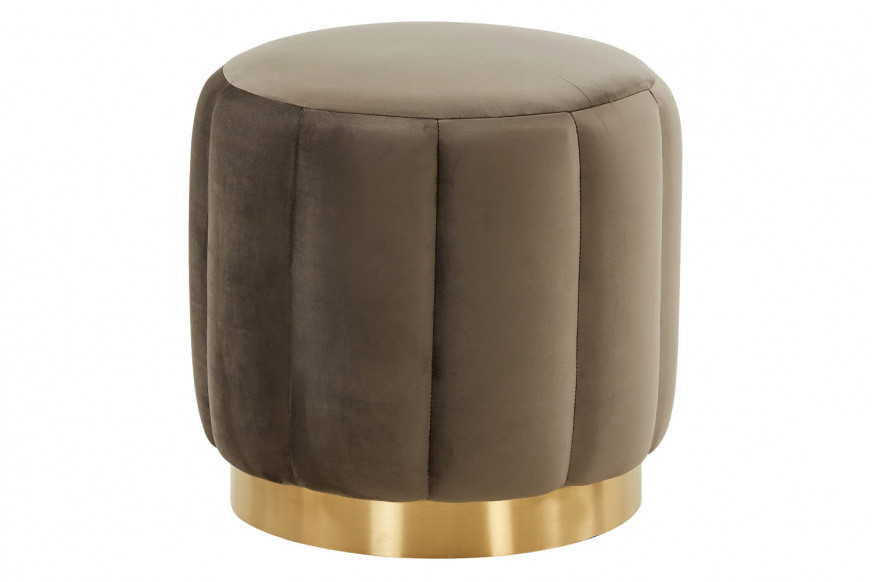 LeisureMod™ Franklin 19" Round Velvet Ottoman with Gold Base - Dark Gray