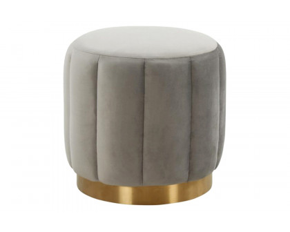 LeisureMod Franklin 19" Round Velvet Ottoman with Gold Base