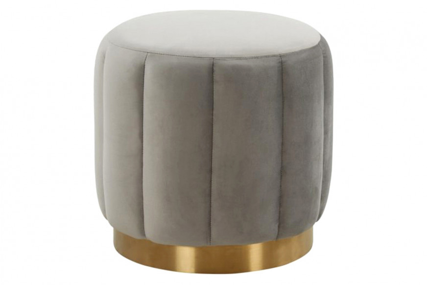 LeisureMod™ Franklin 19" Round Velvet Ottoman with Gold Base - Light Gray