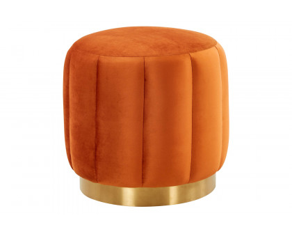 LeisureMod Franklin 19" Round Velvet Ottoman with Gold Base