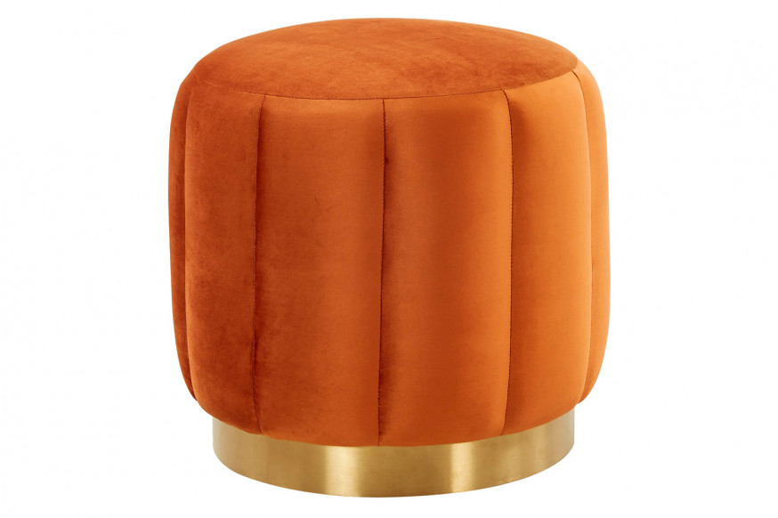 LeisureMod™ Franklin 19" Round Velvet Ottoman with Gold Base - Orange/Marmalade