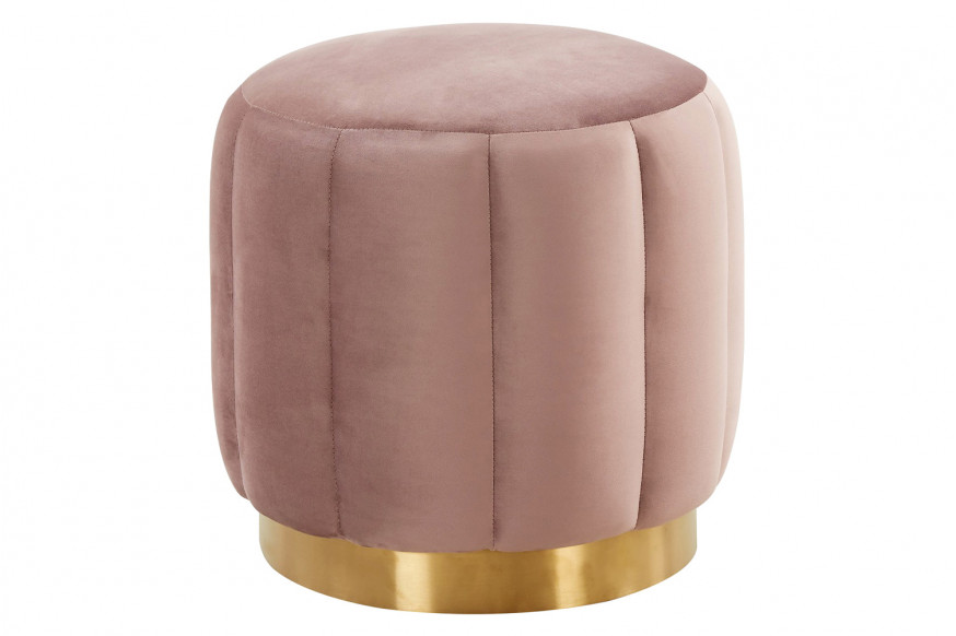 LeisureMod™ Franklin 19" Round Velvet Ottoman with Gold Base - Pink