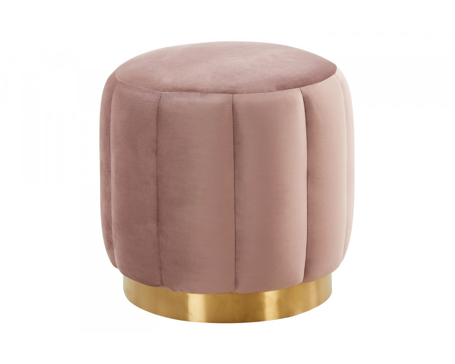 LeisureMod Franklin 19" Round Velvet Ottoman with Gold Base