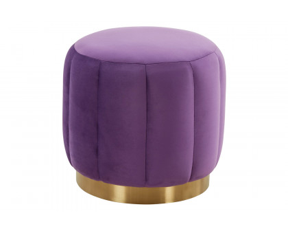 LeisureMod Franklin 19" Round Velvet Ottoman with Gold Base