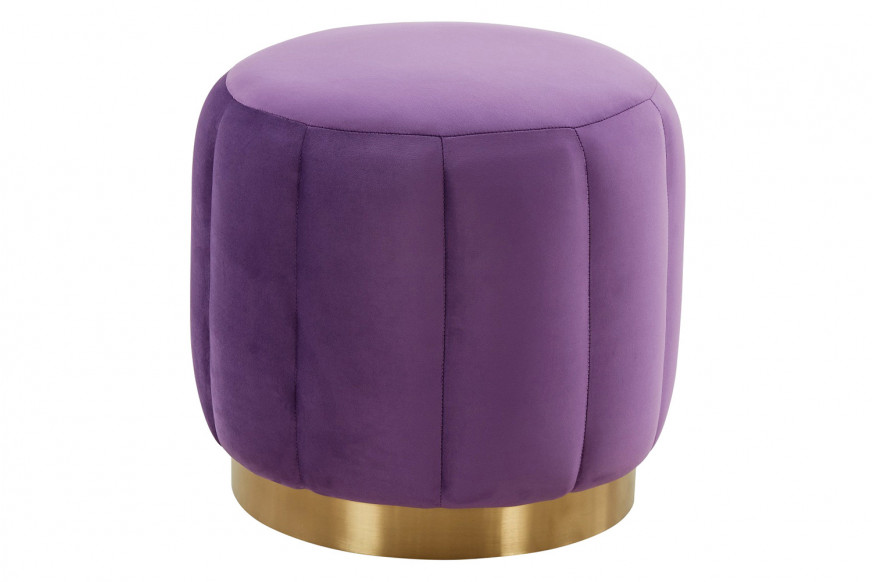 LeisureMod™ Franklin 19" Round Velvet Ottoman with Gold Base - Purple