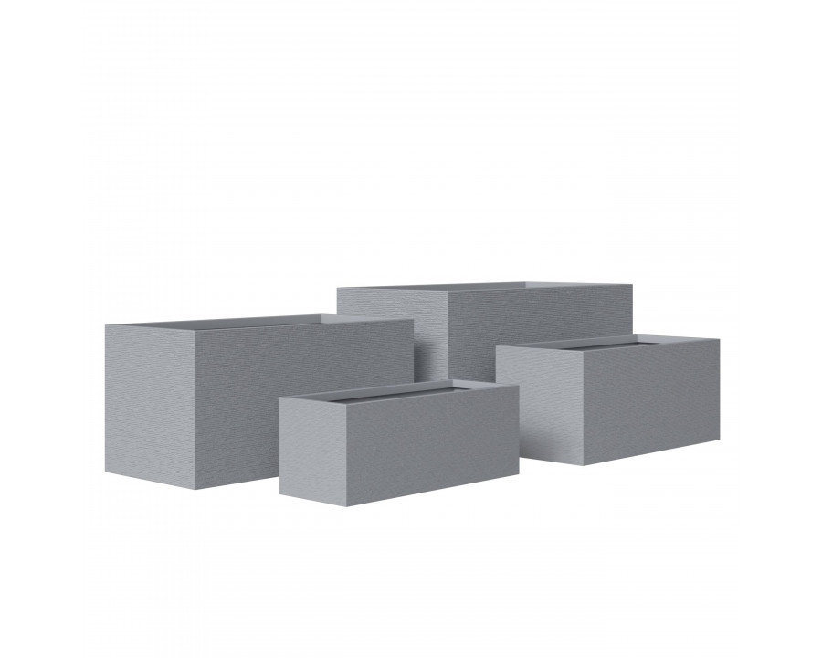 LeisureMod Flora Modern Rectangular Planter Pot in Fiberstone and Clay (Set of 4) - Gray