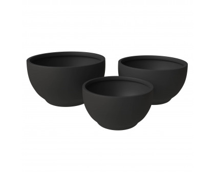 LeisureMod Grove Modern Round Planters Pot in Fiberstone (Set of 3)