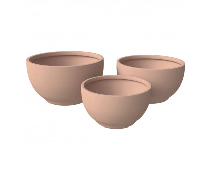 LeisureMod Grove Modern Round Planters Pot in Fiberstone (Set of 3)