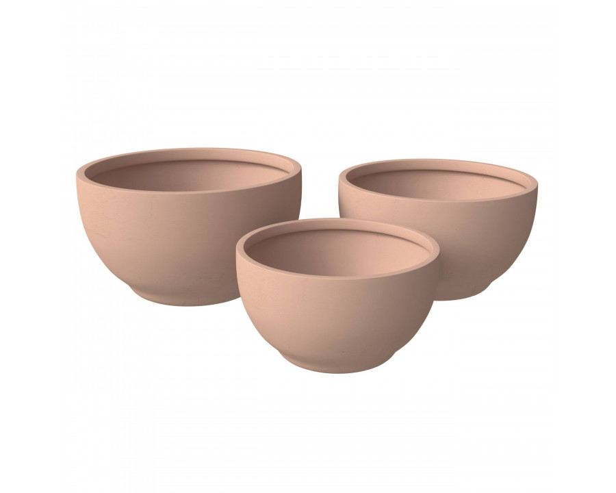 LeisureMod Grove Modern Round Planters Pot in Fiberstone (Set of 3) - Terracotta