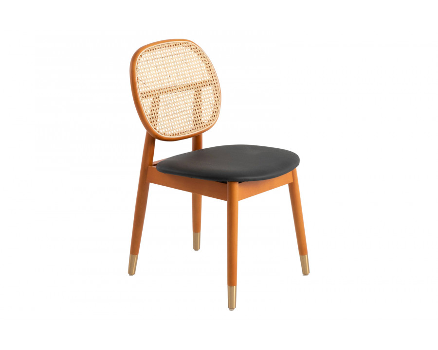 LeisureMod Holbeck Wicker Dining Chair With Upholstered Leather Seat