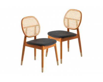 LeisureMod Holbeck Wicker Dining Chair With Leather Seat (Set Of 2)