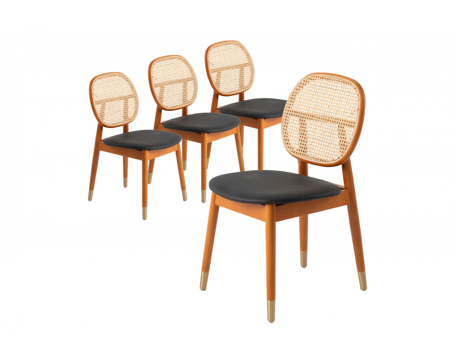 LeisureMod Holbeck Wicker Dining Chair With Leather Seat (Set Of 4)