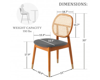 LeisureMod Holbeck Wicker Dining Chair With Upholstered Leather Seat - Gray