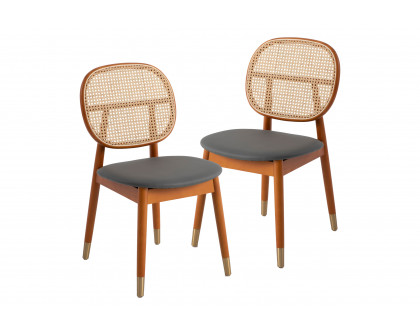 LeisureMod Holbeck Wicker Dining Chair With Leather Seat (Set Of 2)