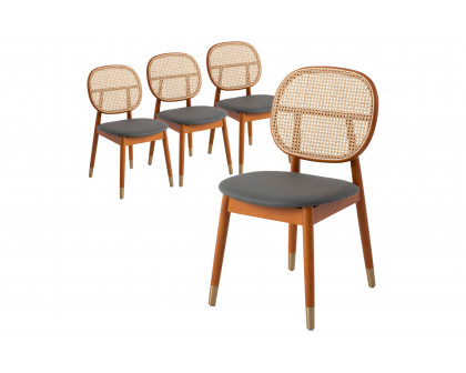 LeisureMod Holbeck Wicker Dining Chair With Leather Seat (Set Of 4)