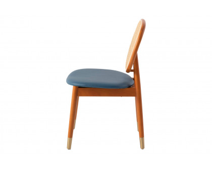 LeisureMod Holbeck Wicker Dining Chair With Upholstered Leather Seat - Navy Blue