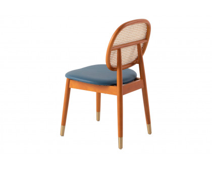 LeisureMod Holbeck Wicker Dining Chair With Upholstered Leather Seat - Navy Blue