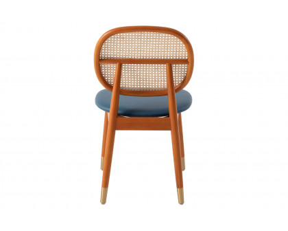 LeisureMod Holbeck Wicker Dining Chair With Upholstered Leather Seat - Navy Blue