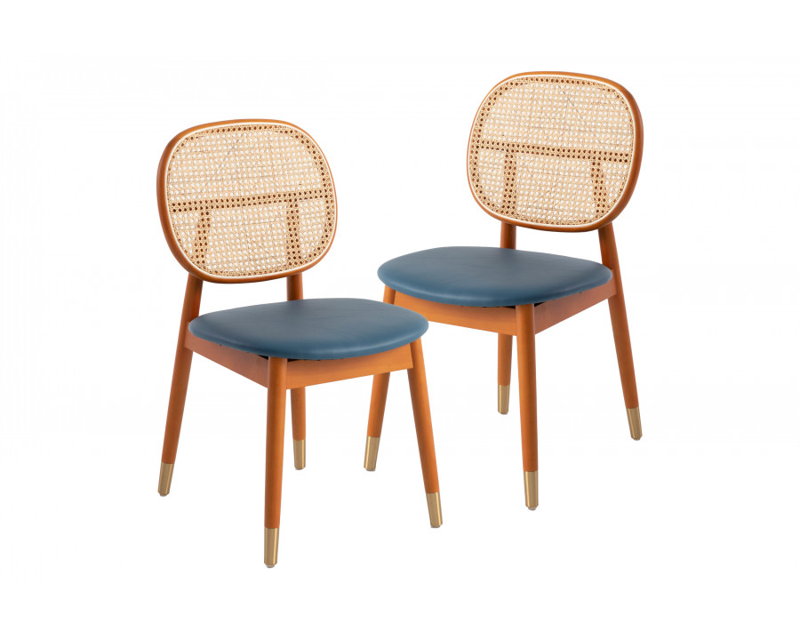 LeisureMod Holbeck Wicker Dining Chair With Leather Seat (Set Of 2)