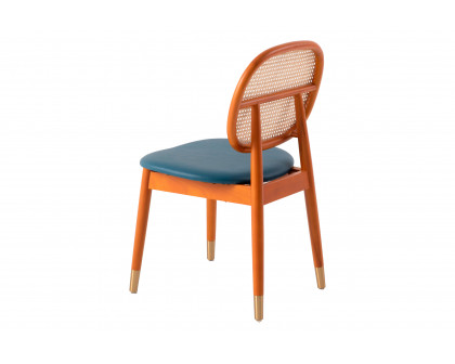 LeisureMod Holbeck Wicker Dining Chair With Leather Seat (Set Of 2) - Navy Blue