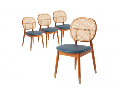 LeisureMod Holbeck Wicker Dining Chair With Leather Seat (Set Of 4)