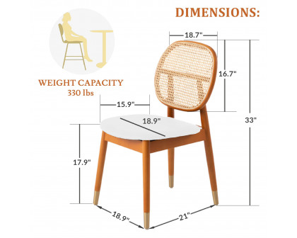 LeisureMod Holbeck Wicker Dining Chair With Upholstered Leather Seat - White