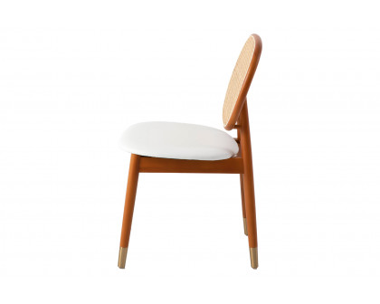 LeisureMod Holbeck Wicker Dining Chair With Upholstered Leather Seat - White