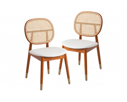 LeisureMod Holbeck Wicker Dining Chair With Leather Seat (Set Of 2)