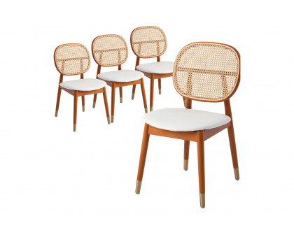 LeisureMod Holbeck Wicker Dining Chair With Leather Seat (Set Of 4)