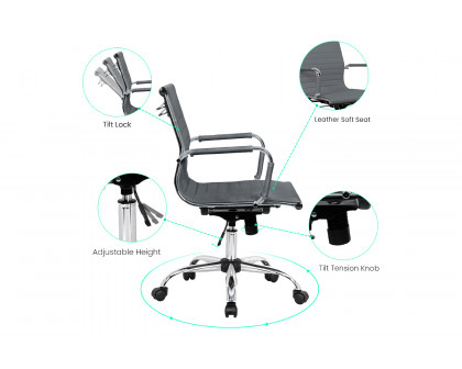 LeisureMod Harris Leatherette Office Chair - Gray