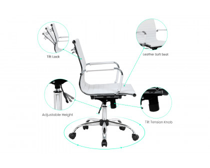 LeisureMod Harris Leatherette Office Chair - White