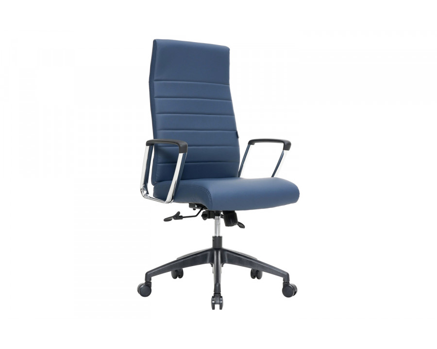 LeisureMod Hilton Modern High-Back Leather Office Chair - Navy Blue