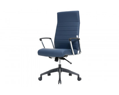 LeisureMod Hilton Modern High-Back Leather Office Chair - Navy Blue