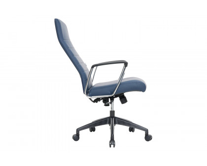 LeisureMod Hilton Modern High-Back Leather Office Chair - Navy Blue