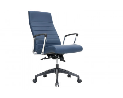 LeisureMod Hilton Modern High-Back Leather Office Chair - Navy Blue