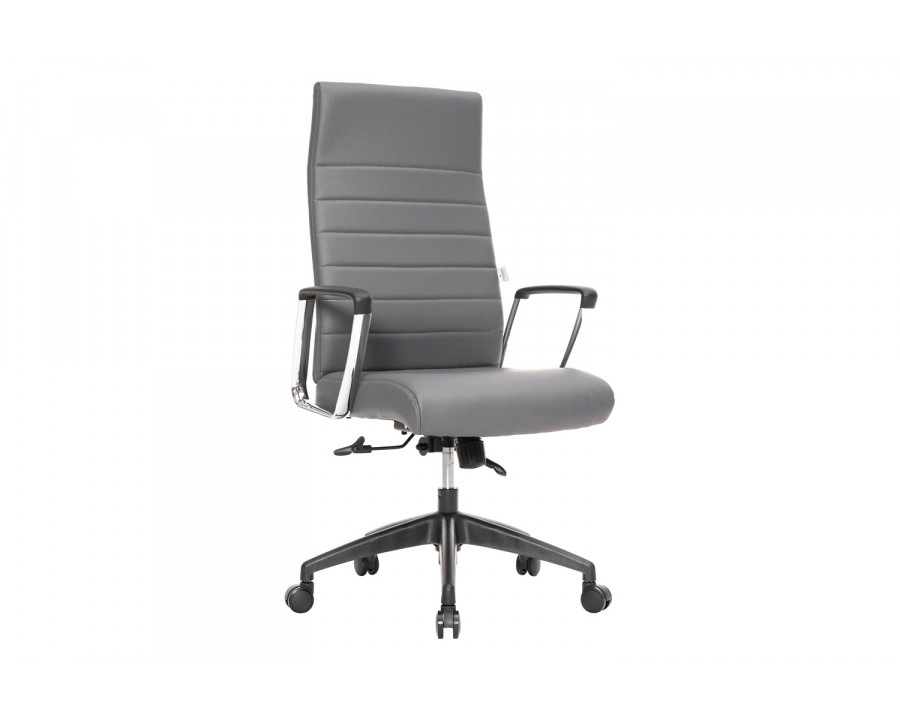 LeisureMod Hilton Modern High-Back Leather Office Chair - Gray