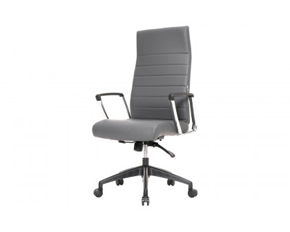 LeisureMod Hilton Modern High-Back Leather Office Chair - Gray