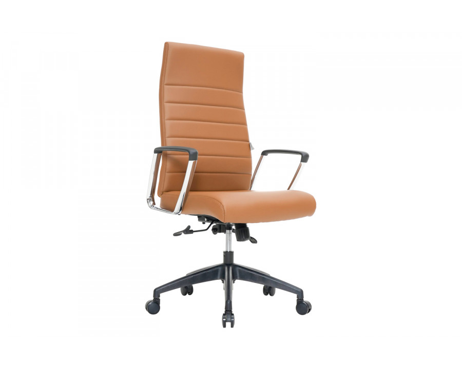 LeisureMod Hilton Modern High-Back Leather Office Chair - Light Brown