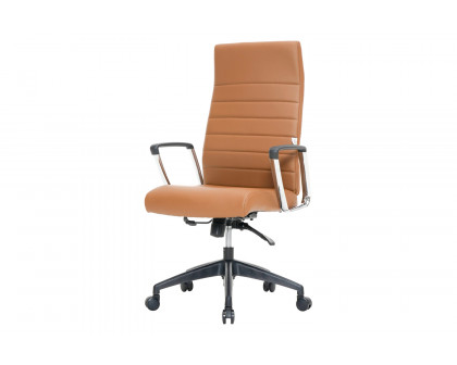 LeisureMod Hilton Modern High-Back Leather Office Chair - Light Brown