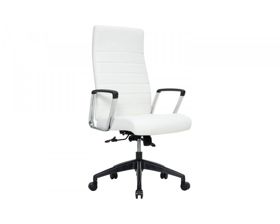 LeisureMod Hilton Modern High-Back Leather Office Chair - White