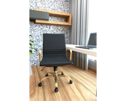 LeisureMod Harris Leatherette Gold Frame Office Chair - Black