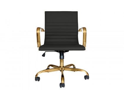 LeisureMod Harris Leatherette Gold Frame Office Chair - Black