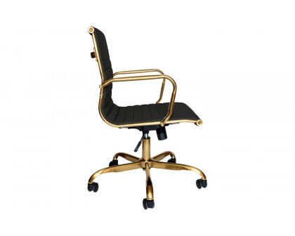 LeisureMod Harris Leatherette Gold Frame Office Chair - Black