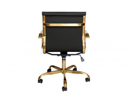 LeisureMod Harris Leatherette Gold Frame Office Chair - Black