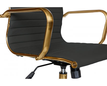 LeisureMod Harris Leatherette Gold Frame Office Chair - Black