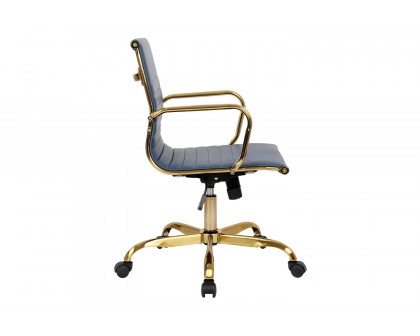 LeisureMod Harris Leatherette Gold Frame Office Chair - Navy Blue