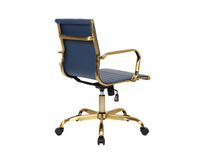 LeisureMod Harris Leatherette Gold Frame Office Chair - Navy Blue