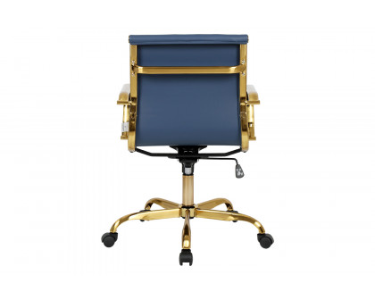 LeisureMod Harris Leatherette Gold Frame Office Chair - Navy Blue